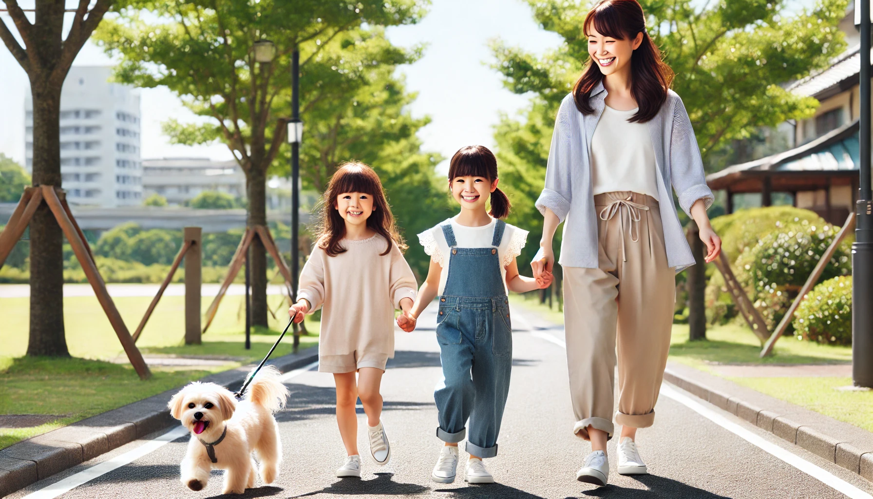 家族で散歩の様子